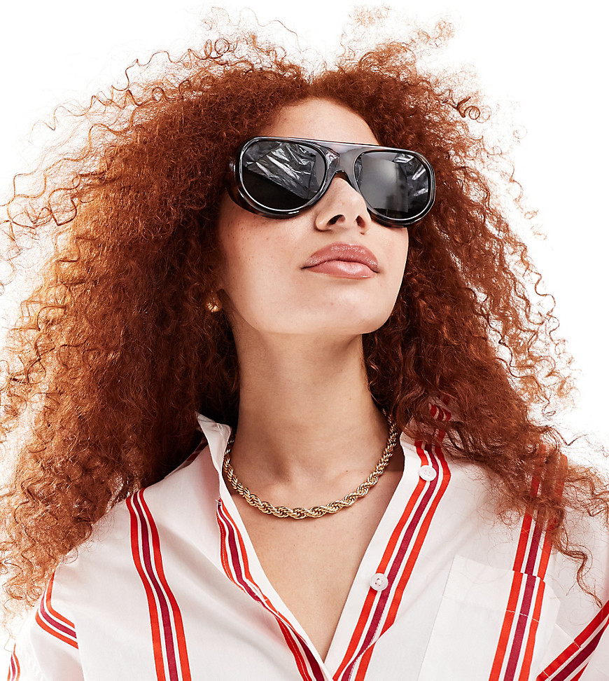 AIRE X ASOS solar aviator sunglasses in dark tort with green lens-Brown