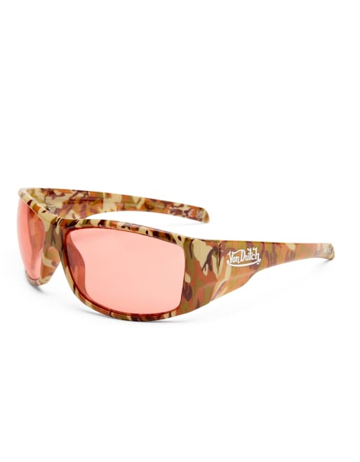 AIRE x Von Dutch Outlawed pink lense wrap around sunglasses in camo, 4 of 5
