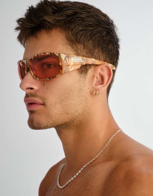 AIRE x Von Dutch Outlawed pink lensed wrap around sunglasses in camo, 2 of 5