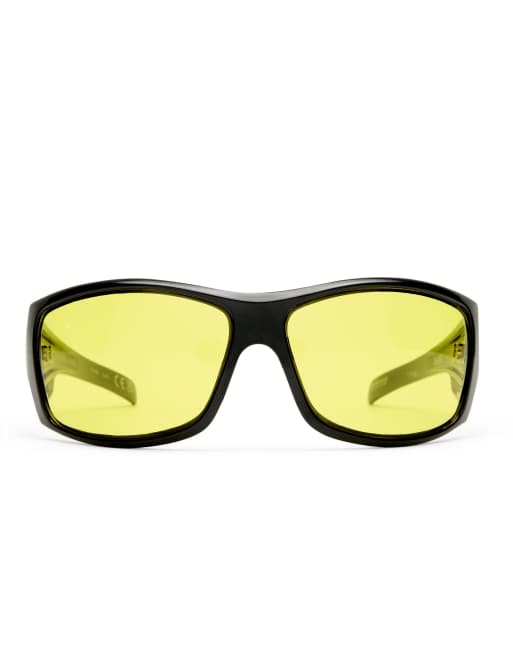 AIRE x Von Dutch – Outlawed – Wrap-around-Sonnenbrille in Schwarz mit gelben Gläsern, 5 von 5