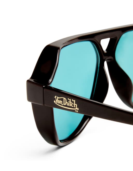AIRE x Von Dutch Shameless blue lense aviator sunglasses in brown, 4 of 5