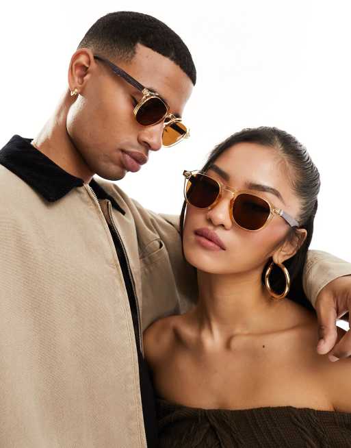 AJ Morgan – Abgerundete, sechseckige Sonnenbrille in Creme