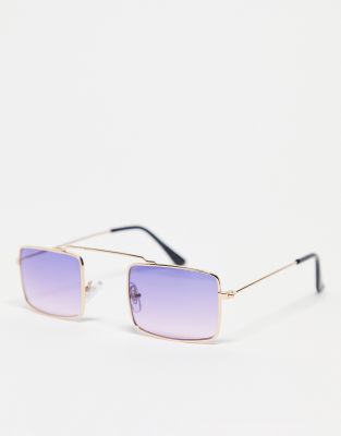 AJ Morgan ac/dc square festival sunglasses with purple lens in gold | ASOS