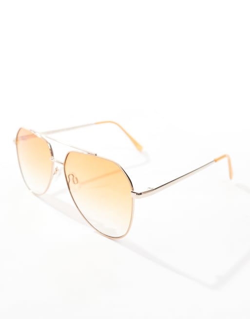 AJ Morgan aces up metal aviator sunglasses in gold with gradient brown lens , 2 of 3