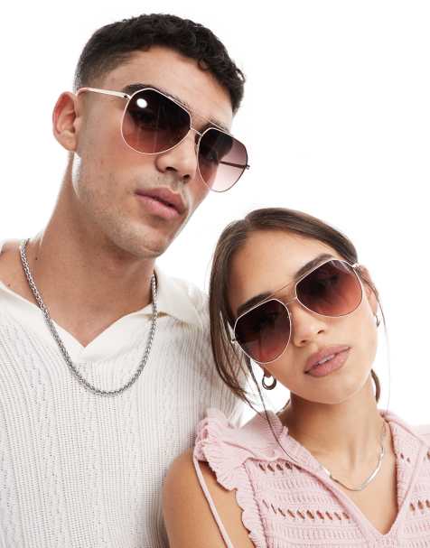 AJ Morgan – Aces Up – Piloten-Sonnenbrille aus goldfarbenem Metall mit rosa Farbverlauf-Gläsern - view 1