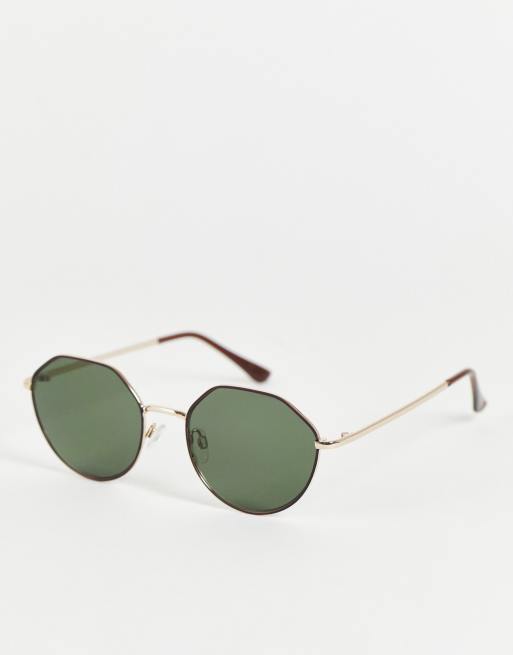 Aj Morgan Agenda Hex Round Sunglasses In Gold Brown Asos