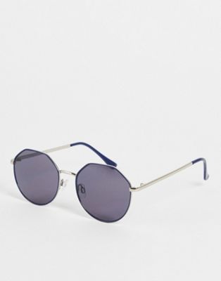 AJ Morgan Agenda Hex Round Sunglasses In Silver Blue