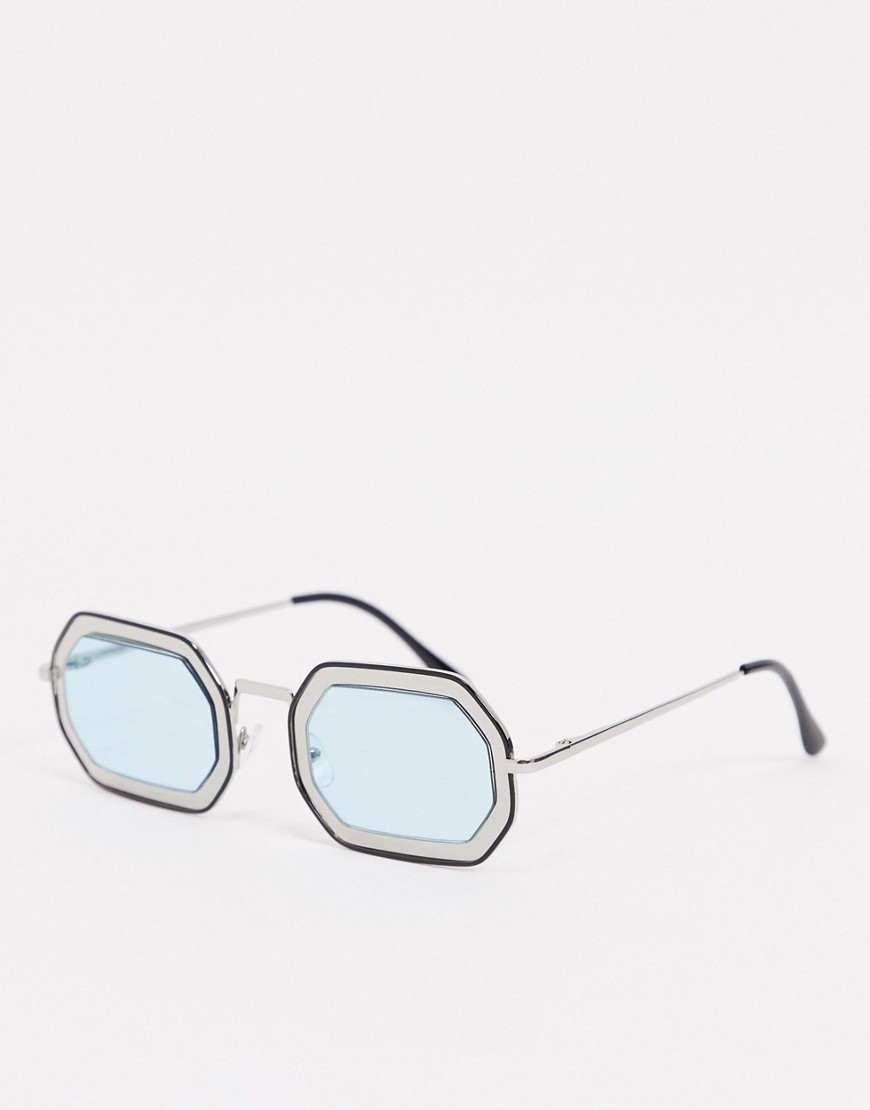 AJ Morgan angled sunglasses in silver with lens cut-out detail