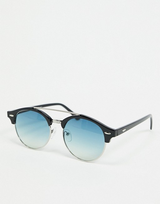 AJ Morgan aviator style sunglasses in black with blue lens