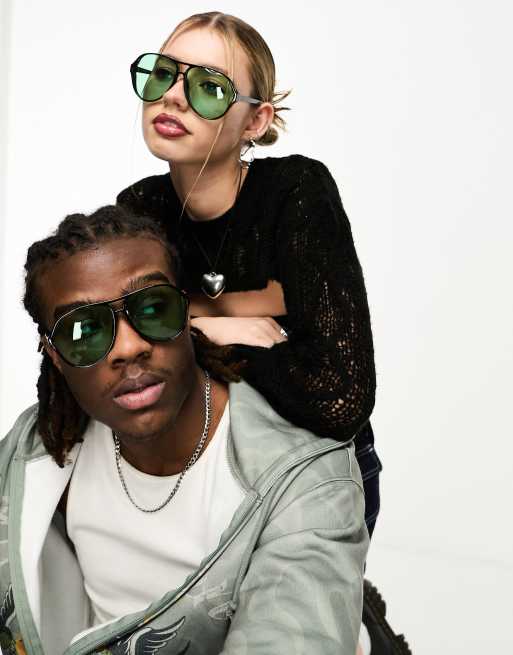 Green lens outlet aviator sunglasses