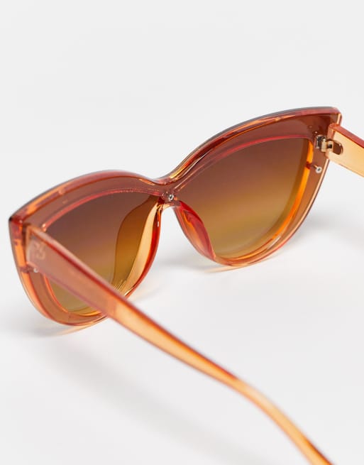 ISO AJ Morgan rimless cat eye fly trap sunglasses in gold AJ Morgan Cat Eye Rimless Sunglasses In Mirrored Gold | ASOS  main image 3