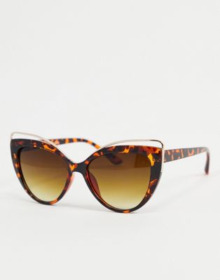 AJ Morgan cat eye sunglasses in tortoise shell with wire detail-Brown