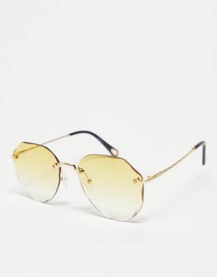 Aj Morgan Chantilly Round Hex Sunglasses In Gold