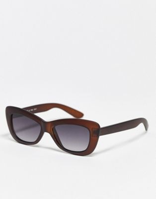 AJ Morgan chunky frame cat eye sunglasses in matte brown - ASOS Price Checker