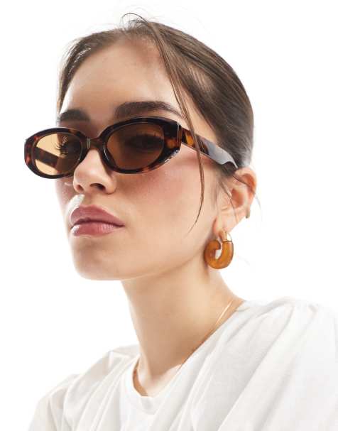 AJ Morgan chunky oval sunglasses in tortoiseshell with amber lens - view 1