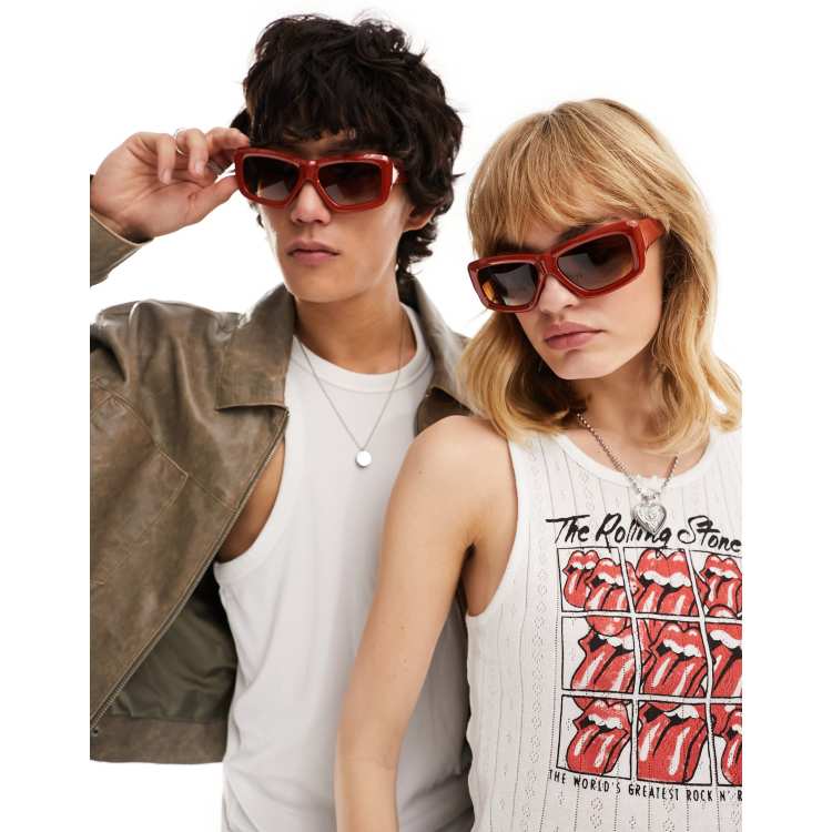  AJ Morgan rust orange brown thick square frame 90s rectangular sunglasses ASOS AJ Morgan lack thick square frame 90s | Mercari main image 4