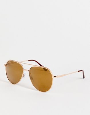 AJ Morgan Dorado metal aviator sunglasses in golden brown