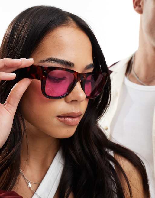 AJ Morgan durango square sunglasses in tortoiseshell with pink lens , 4 of 4