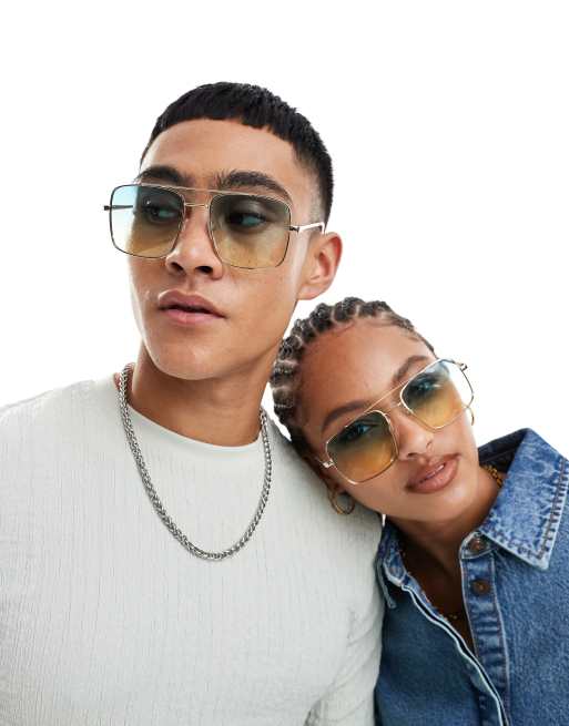 AJ Morgan – Eckige Pilotensonnenbrille in Gold und Mittelgrün