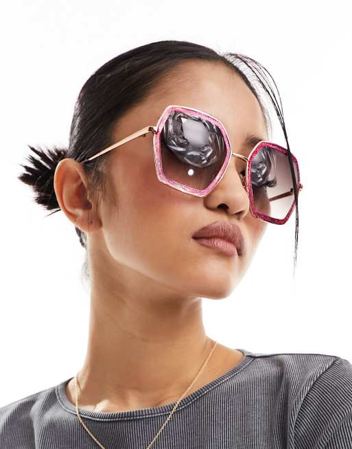 AJ Morgan - Festival - Oversized zonnebril in roze glitter