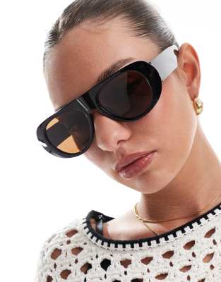 Aj Morgan Flat Top Aviator Sunglasses In Black