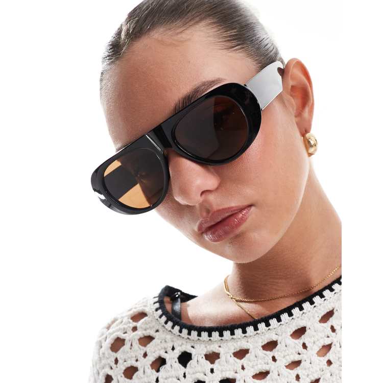 AJ Morgan flat top aviator sunglasses in black with brown lens ASOS