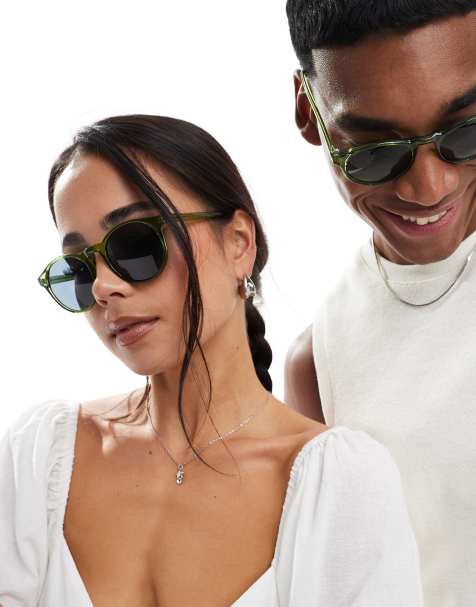 AJ Morgan grad school round sunglasses in dark green - view 1