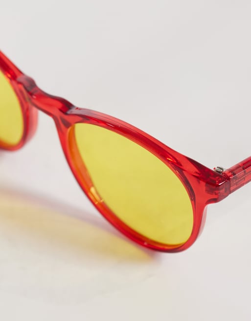 AJ Morgan Grad School round sunglasses in red with yellow tinted lens, 2 of 3