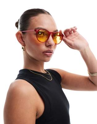 AJ Morgan - Grad School - Runde Sonnenbrille in Burgunderrot mit gelben Gläsern