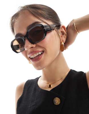 AJ Morgan - Große, runde Sonnenbrille in Schwarz mit braunen Gläsern