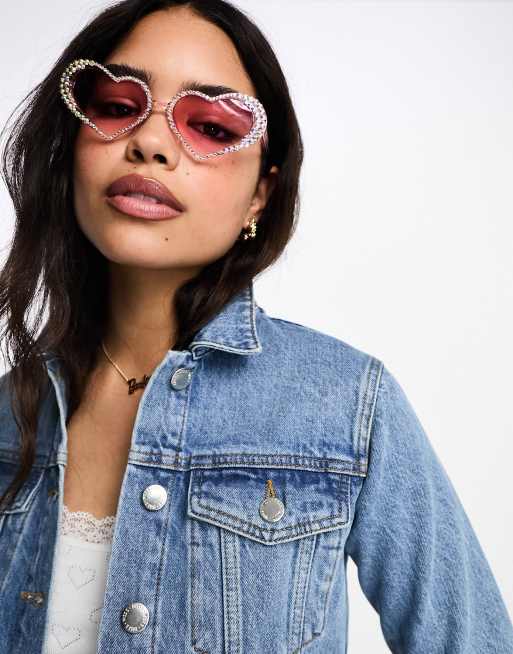 Aj Morgan Heart Sunglasses With Diamante In Pink Asos