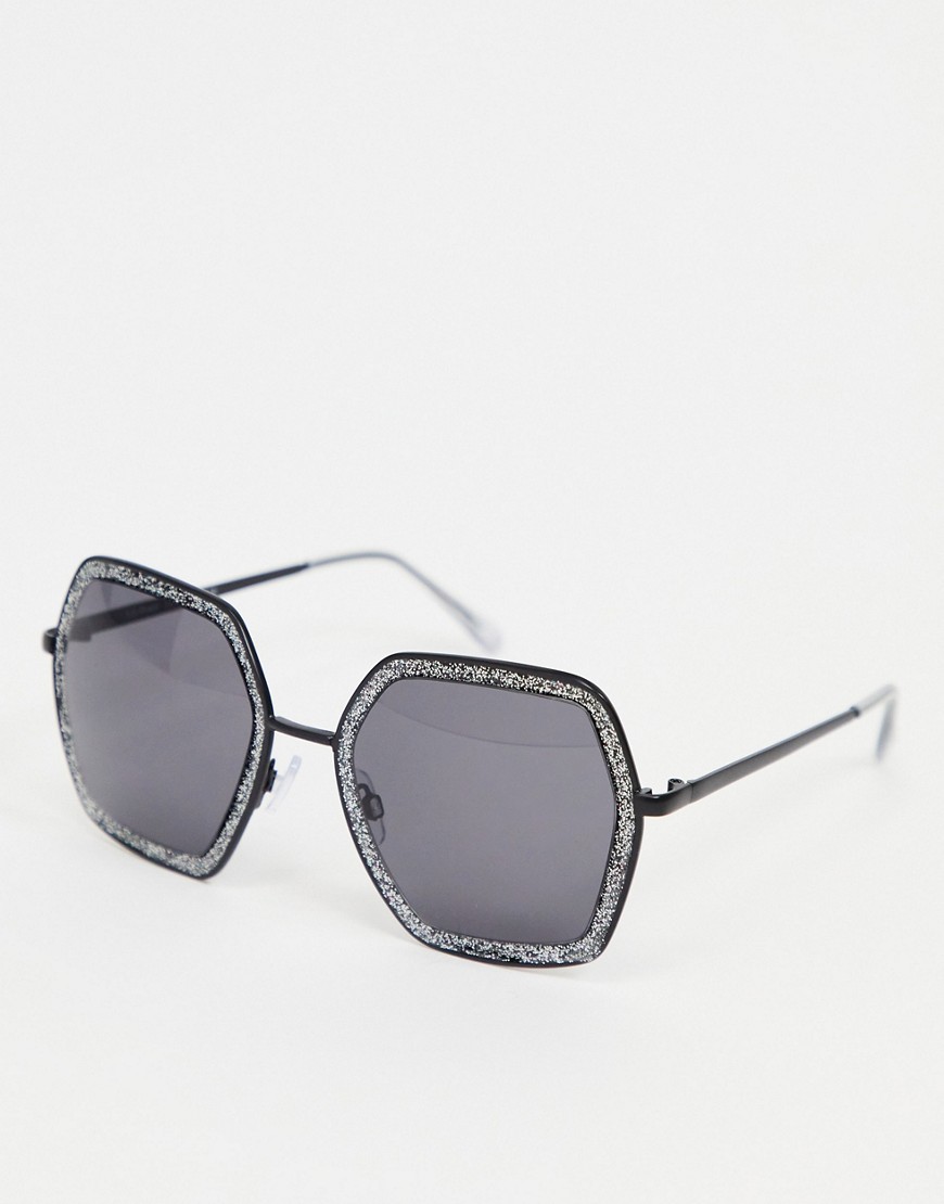 AJ Morgan hexagon sunglasses in black glitter