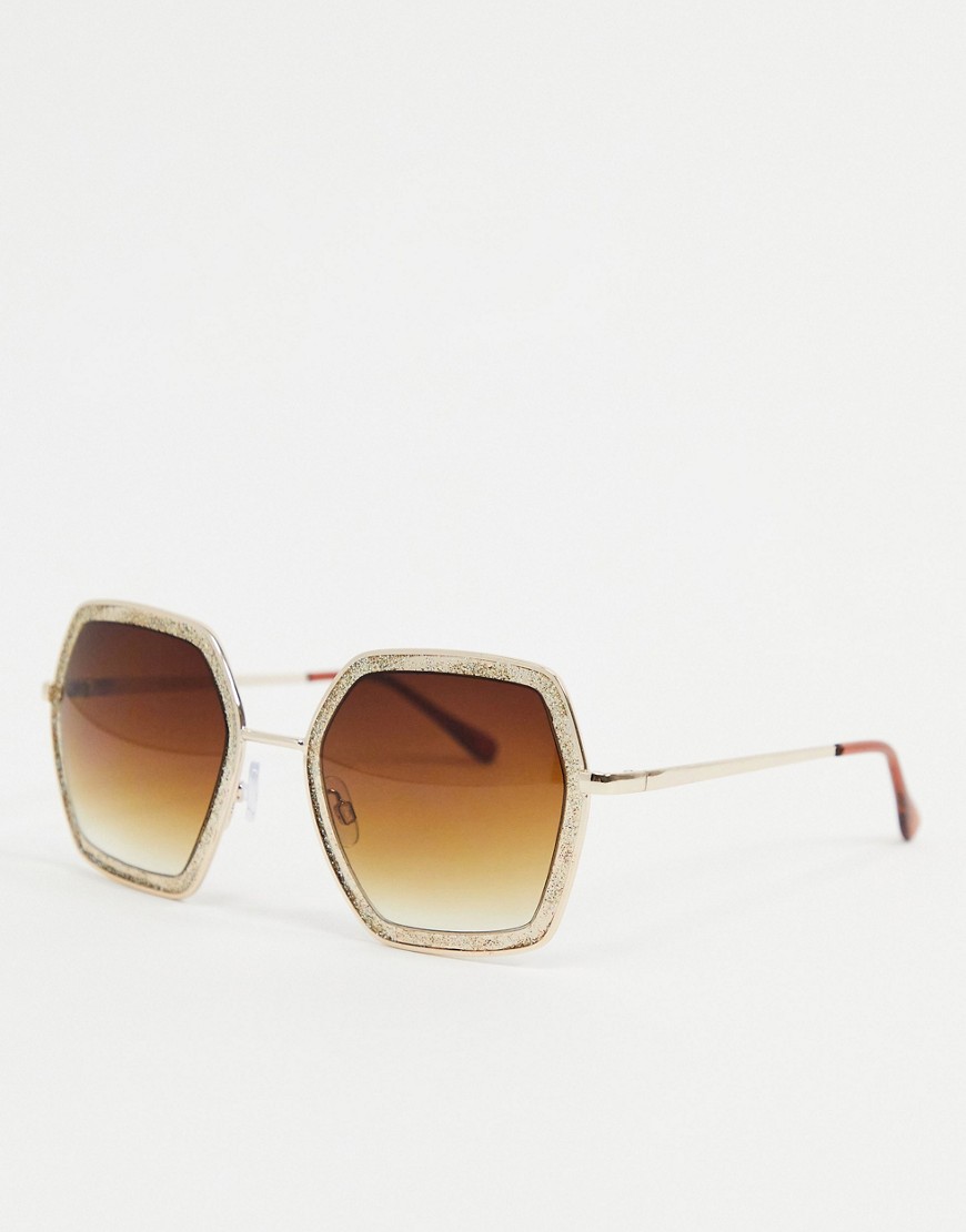 Aj Morgan Hexagon Sunglasses In Brown Glitter
