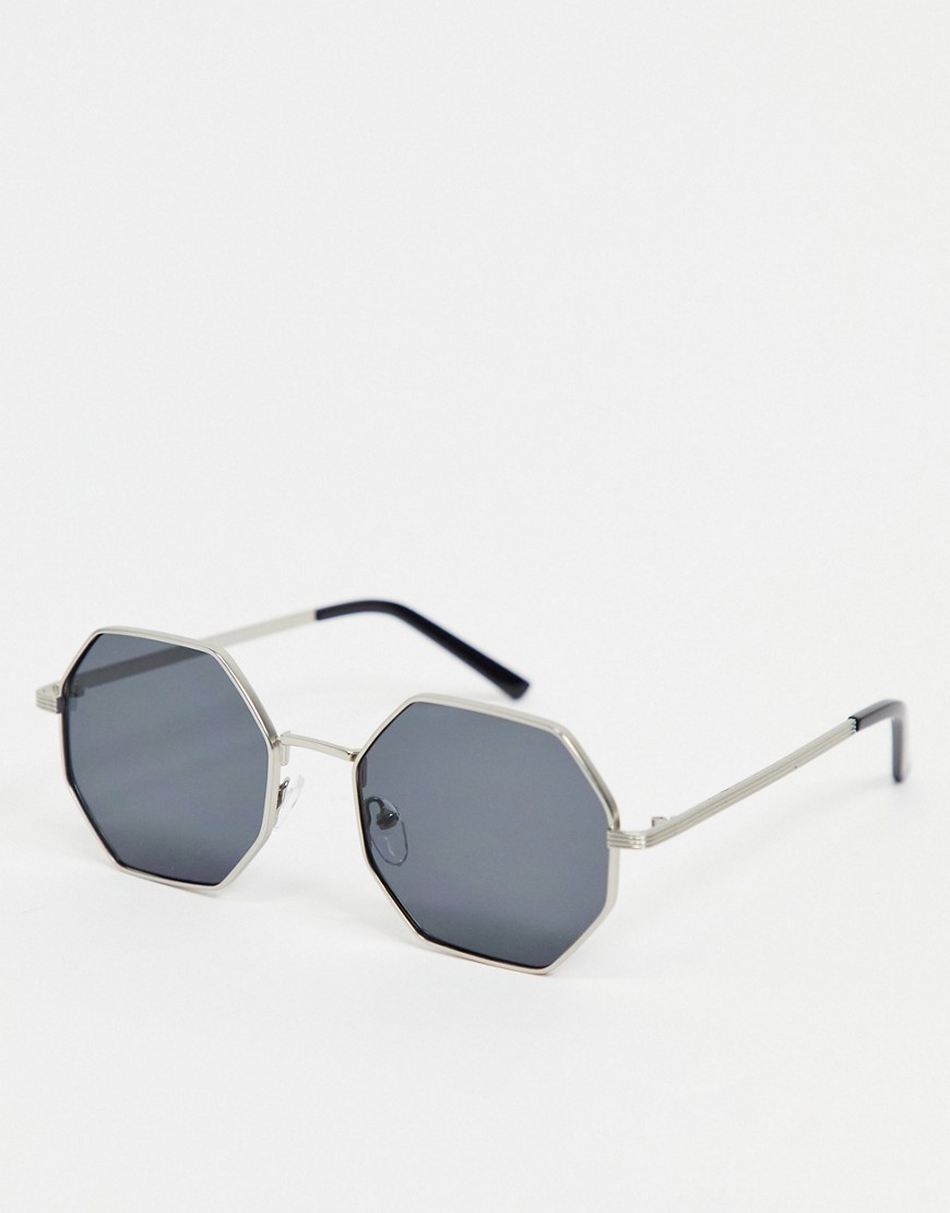 Aj Morgan Hexagon Sunglasses In Silver