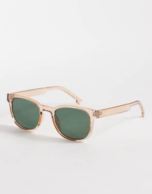 AJ Morgan - Hill Street - Rechteckige Sonnenbrille in Beige mit grünen Gläsern-Neutral