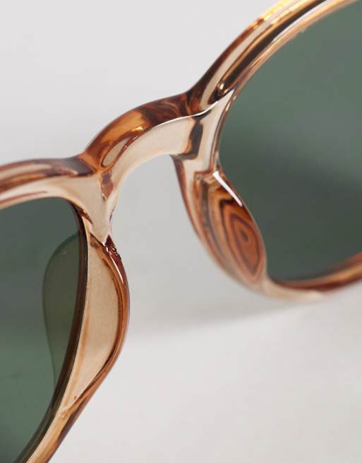 AJ Morgan hill street rectangular sunglasses in beige with green lens , 2 of 3