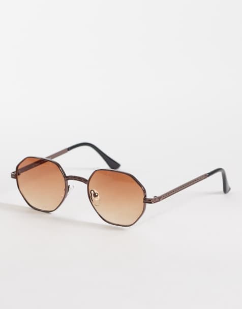 AJ Morgan IPO hexagonal metal sunglasses in bronze with brown lens - view 1