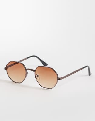 AJ Morgan - IPO - Sechseckige Metall-Sonnenbrille in Bronze mit braunen Gläsern-Brown