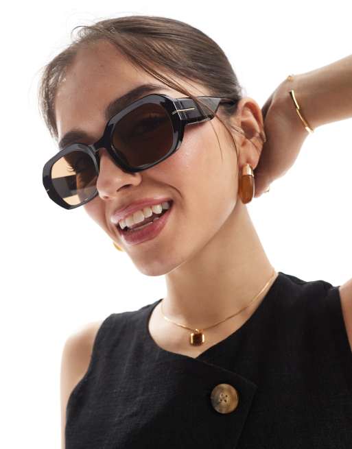 AJ Morgan large round sunglasses in black with brown lenses 