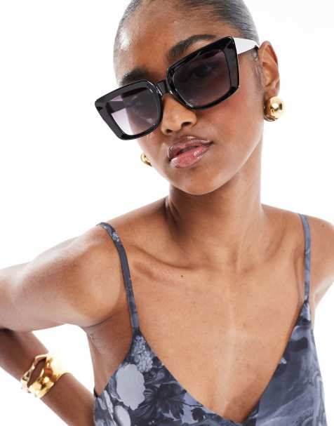 AJ Morgan large square sunglasses in black with light brown lens - view 1