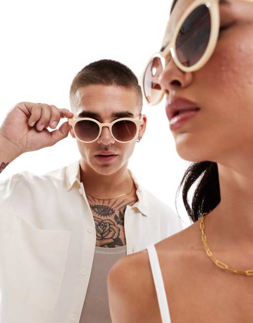  AJ Morgan avant garde cyberpunk little beige round lens sun glasses Amazon.com: A.J. Morgan Unisex - Adult Grad School Round  main image 2