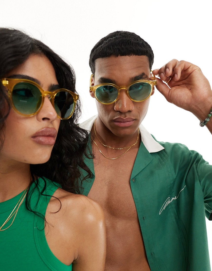 low key round sunglasses in olive-Green