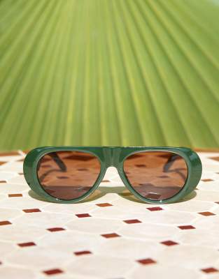 AJ Morgan - Lunettes de soleil aviateur avec dessus plat avec marron - Vert