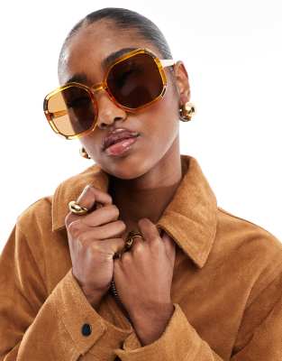 AJ Morgan - Lunettes de soleil rondes et oversize - Doré/marron