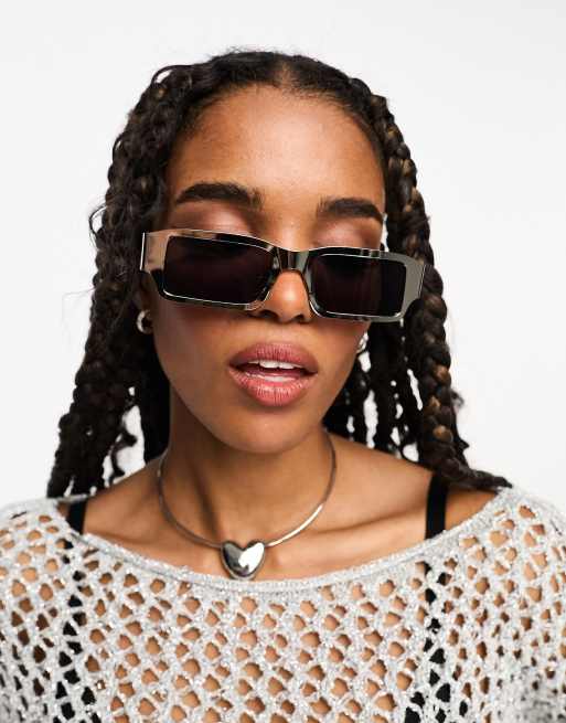 Aj Morgan Mid Frame Square Sunglasses In Silver Asos