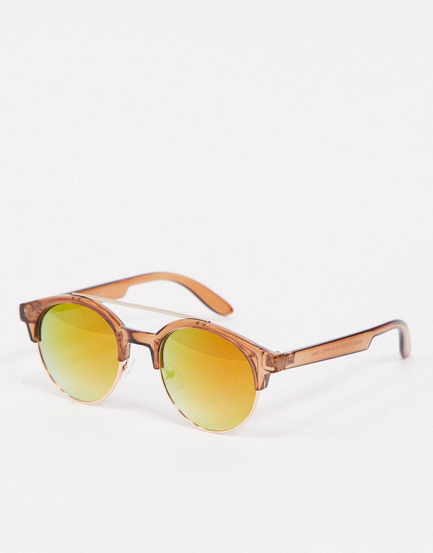 Aj Morgan Neat Retro Sunglasses In Amber And Mirrored Lens-brown