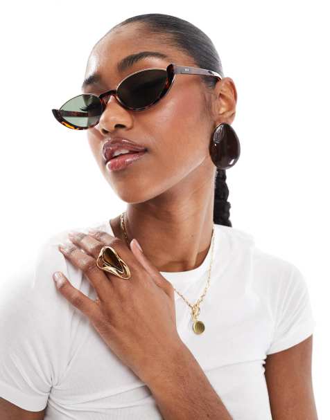 AJ Morgan - Occhiali da sole cat-eye in metallo slim tartarugati e verdi - view 1