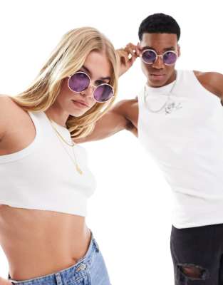 Linda Farrow - Occhiali Da Sole Rotondi Annie C7 In Oro Rosa E Cioccolato Lfl966c7sun Linda Farrow Eyewear