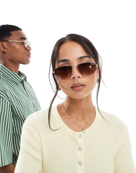 AJ Morgan – Okulary przeciwsłoneczne typu aviator w cienkich metalowych złotych oprawkach - view 1