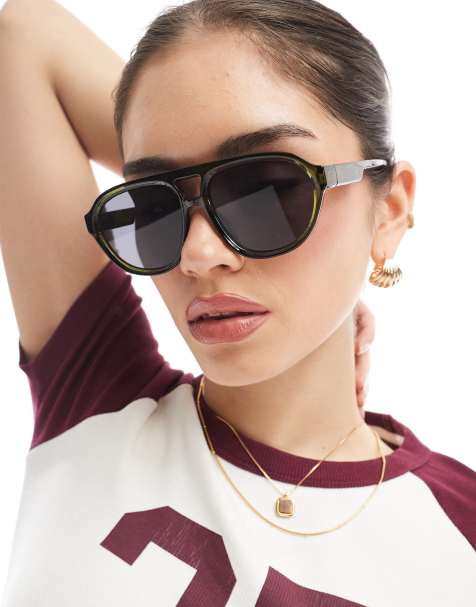 AJ Morgan – Oliwkowozielone okrągłe okulary przeciwsłoneczne typu aviator - view 1